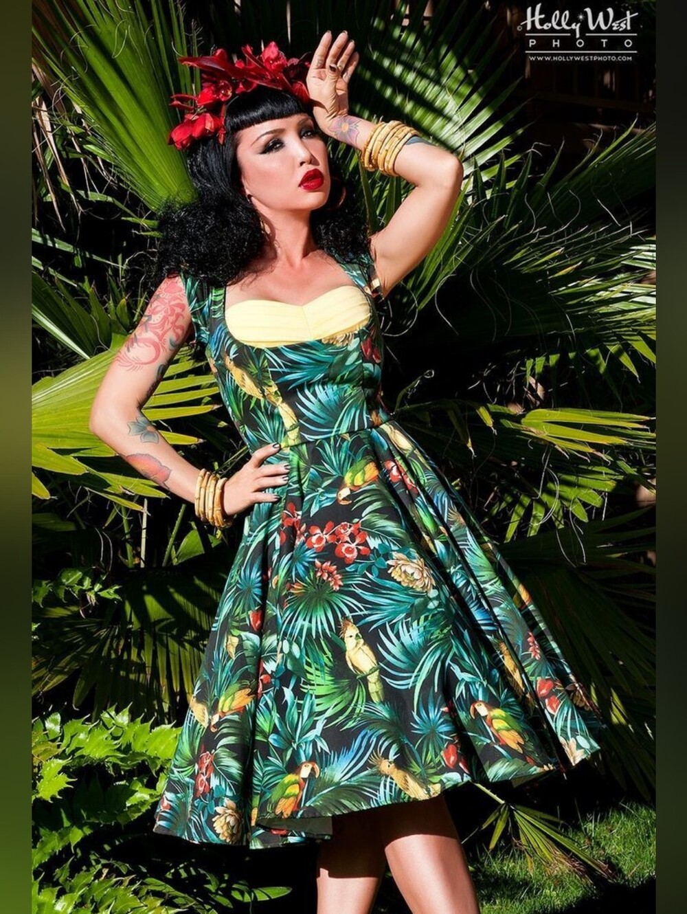 Pinup Couture Alfreda Dress - tropical parrot print